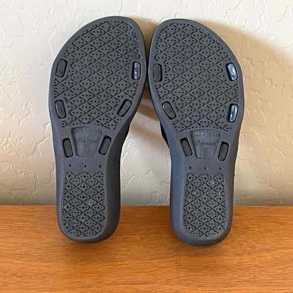 Grandco Sandals 6 Black Blue Green Crystals 3 Strap Slide Wedge - Picture 10 of 11